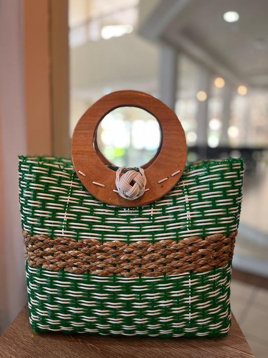Cartera artesanal grande con aro de madera